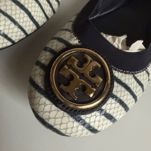 Caroline 2 Snake-Print Ballet Flat, Navy/Ivory size 10 Medium - Picture 6 of 13